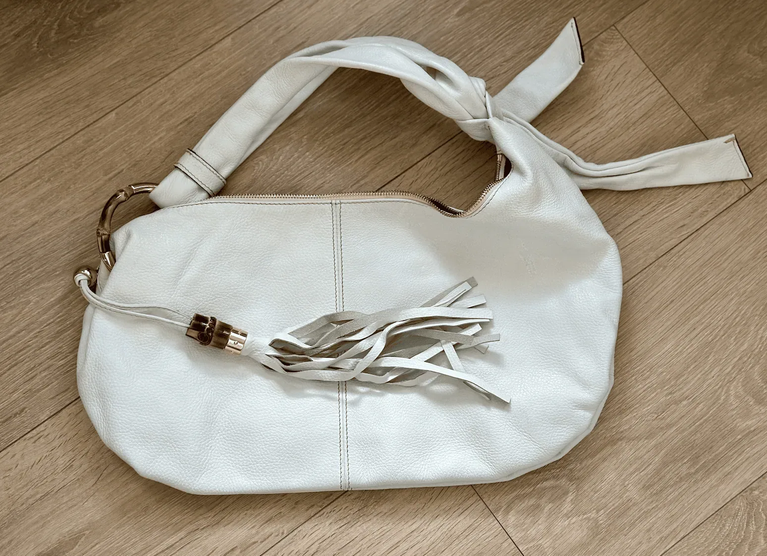 Gucci White Leather Bamboo Jungle Hobo Bag — image 5