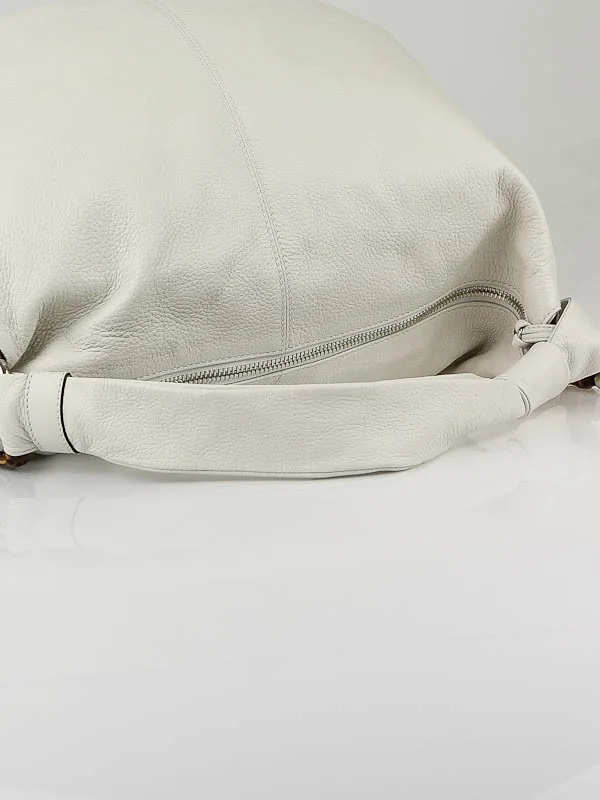 Gucci White Leather Bamboo Jungle Hobo Bag — image 6