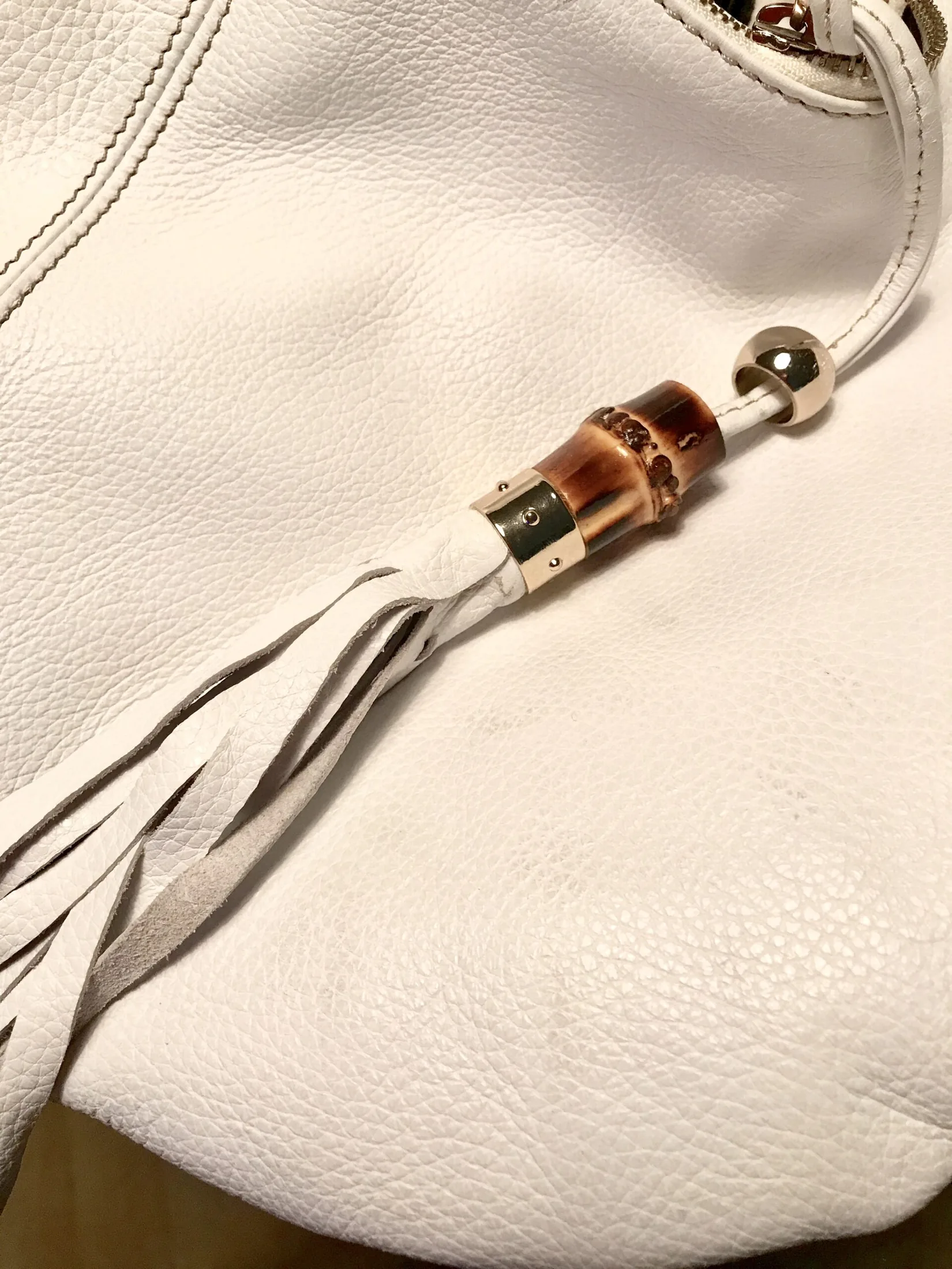 Gucci White Leather Bamboo Jungle Hobo Bag — image 9