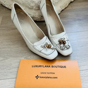 Gucci Leather Bamboo Accent Tassel Heels Ivory Sz.10