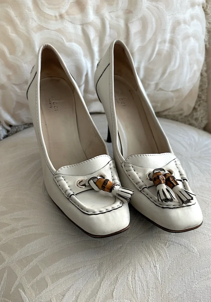 Gucci Leather Bamboo Accent Tassel Heels Ivory Sz.10 — image 3