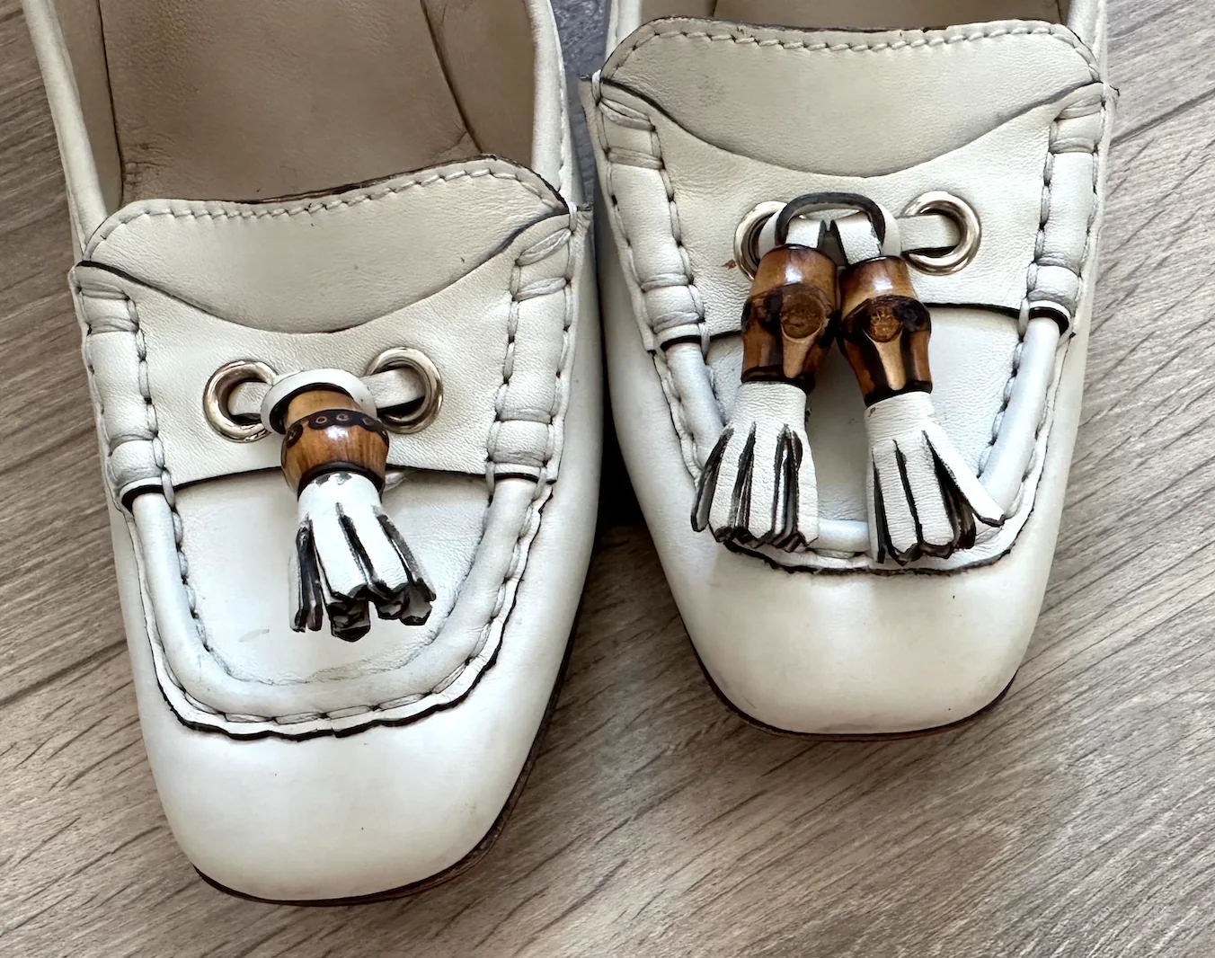 Gucci Leather Bamboo Accent Tassel Heels Ivory Sz.10 — image 6