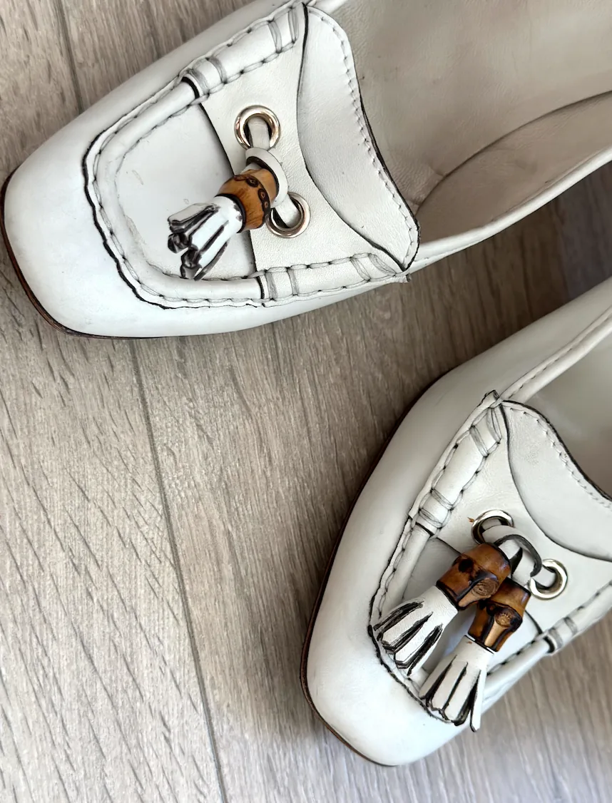 Gucci Leather Bamboo Accent Tassel Heels Ivory Sz.10 — image 7
