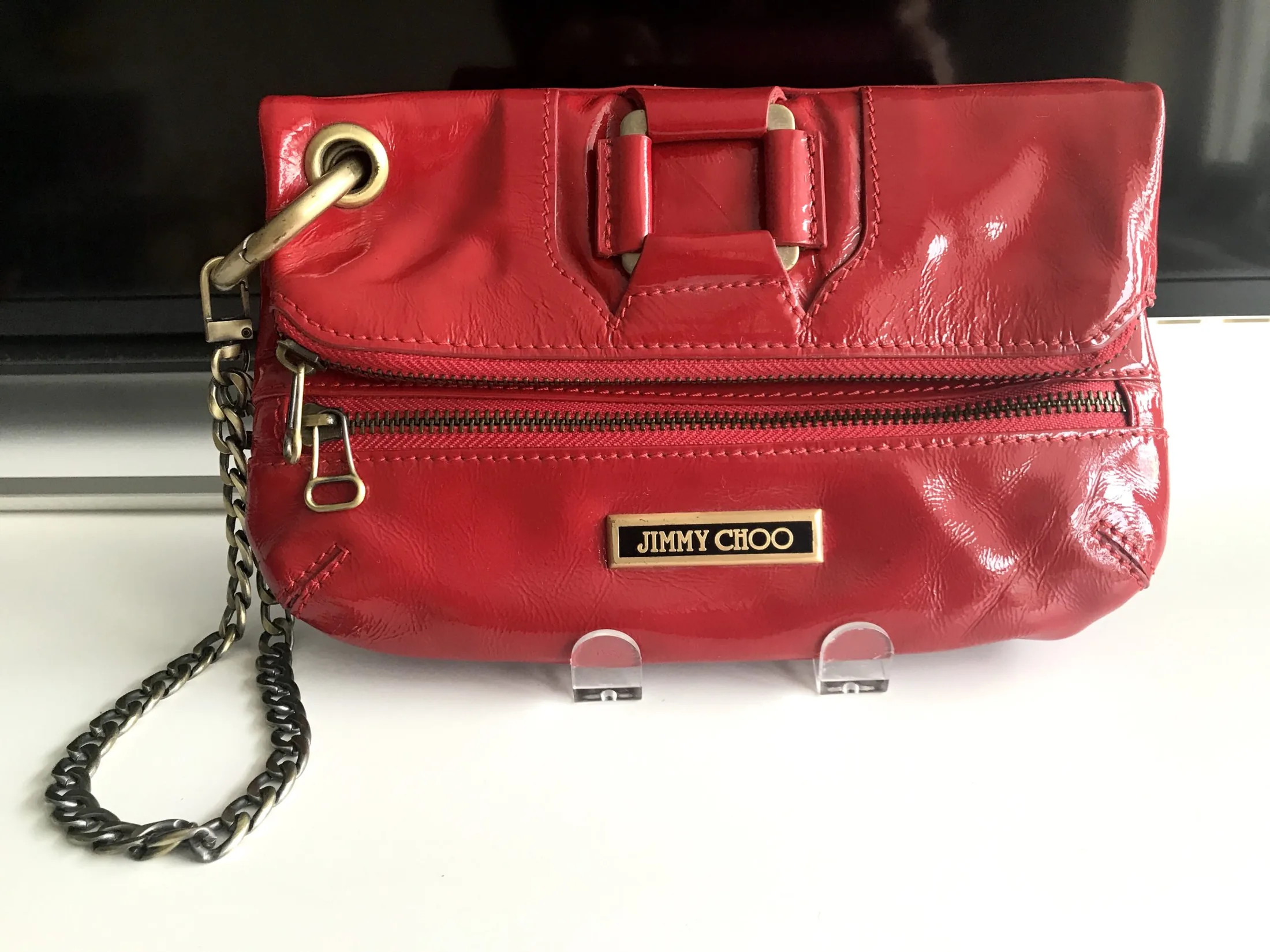 Jimmy Choo Red Patent Mave Clutch