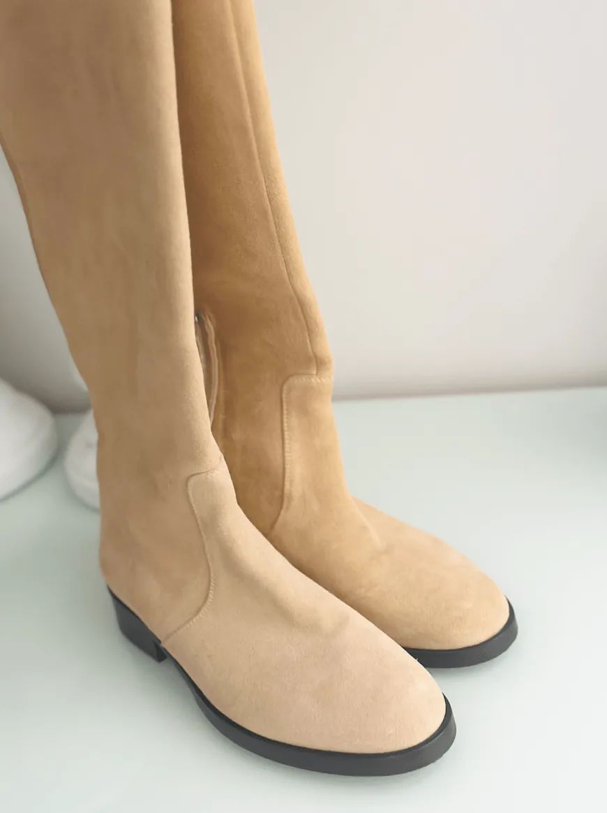 La Canadienne Tall Suede Boots in Biscotti Beige — image 3