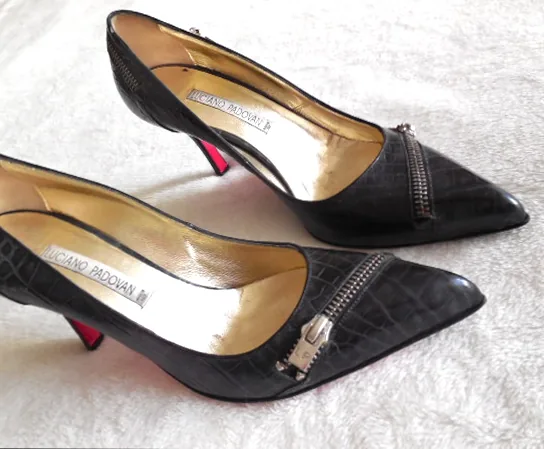 Luciano Padovan Black Snakeskin Stiletto Heels/Size 38.5 — image 2