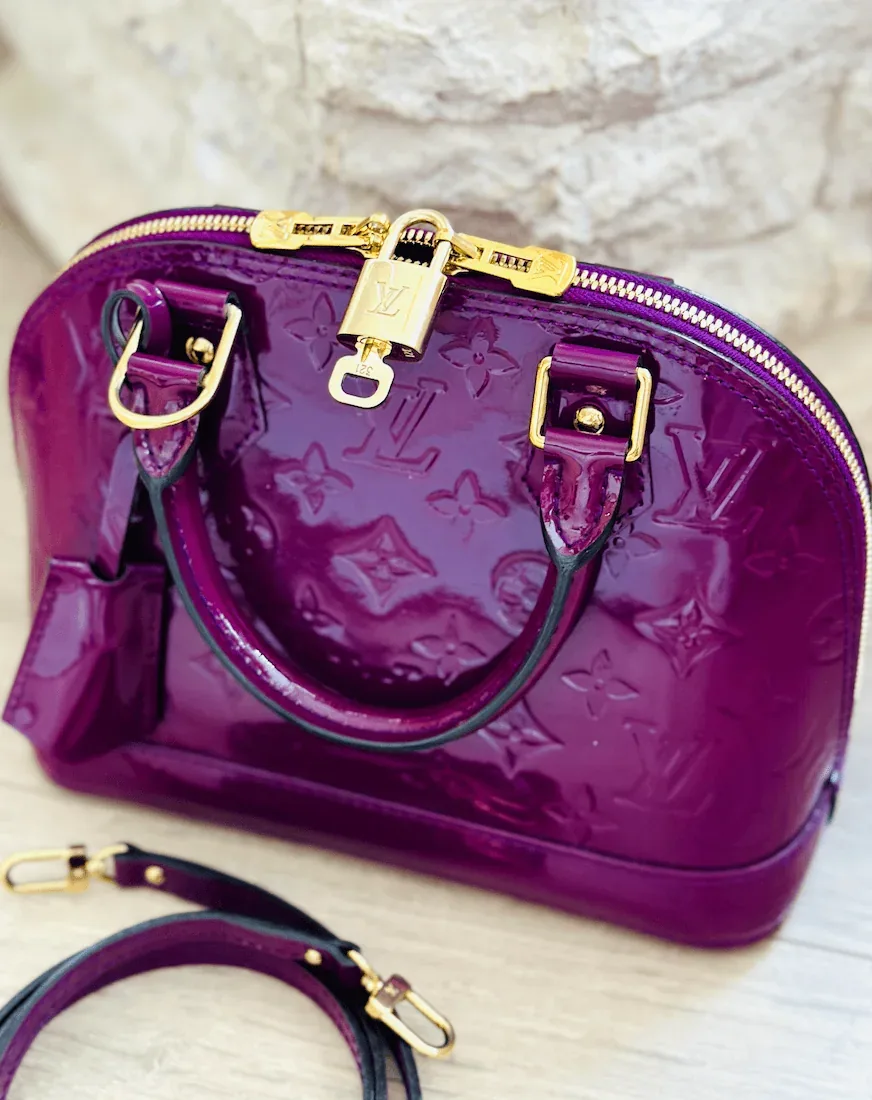 Amethysts Purple Monogram Vernis Leather Alma BB w/Strap — image 5