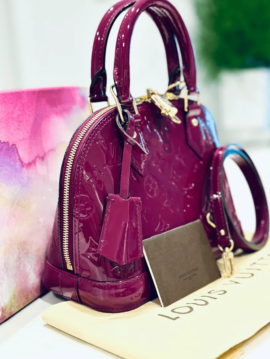 Amethysts Purple Monogram Vernis Leather Alma BB w/Strap — image 8