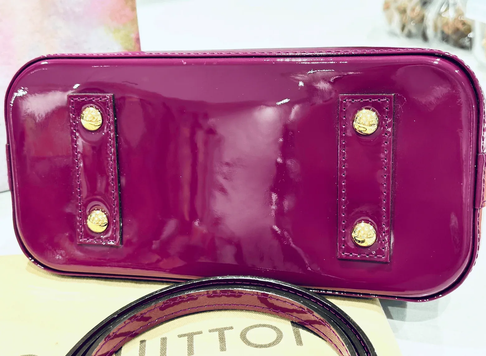 Amethysts Purple Monogram Vernis Leather Alma BB w/Strap — image 13