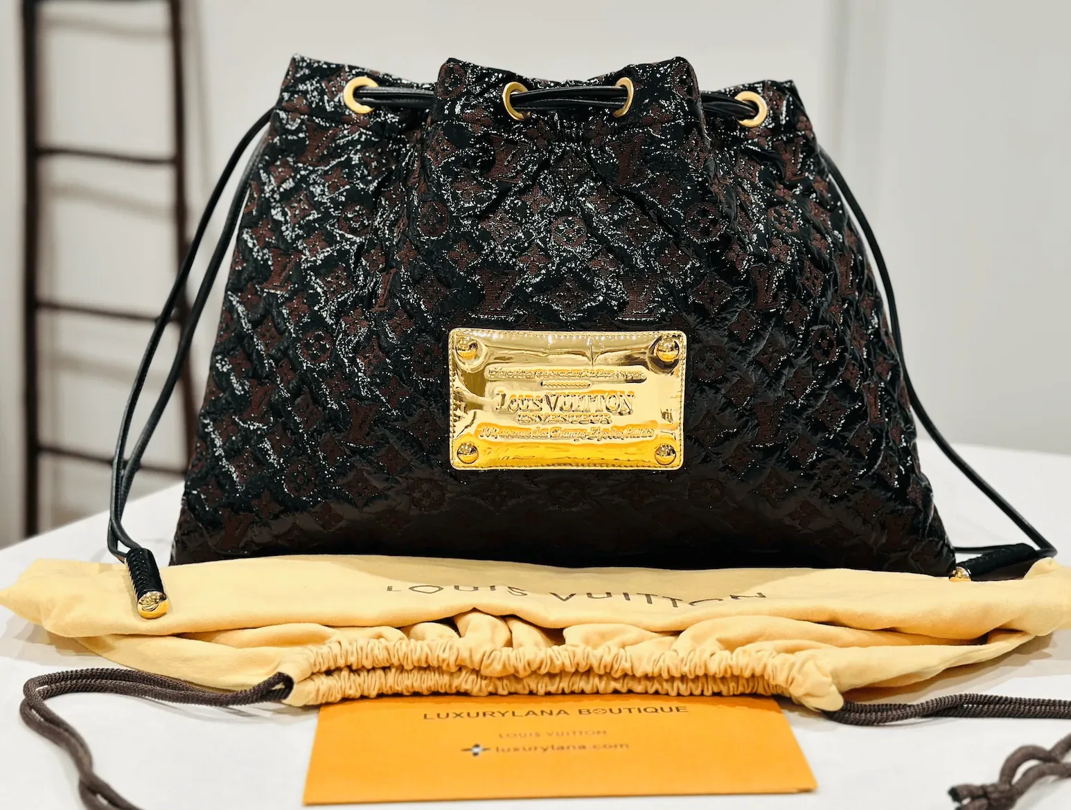Black Monogram Cocoa Vinyl Patent Squishy Leather Bag — image 5