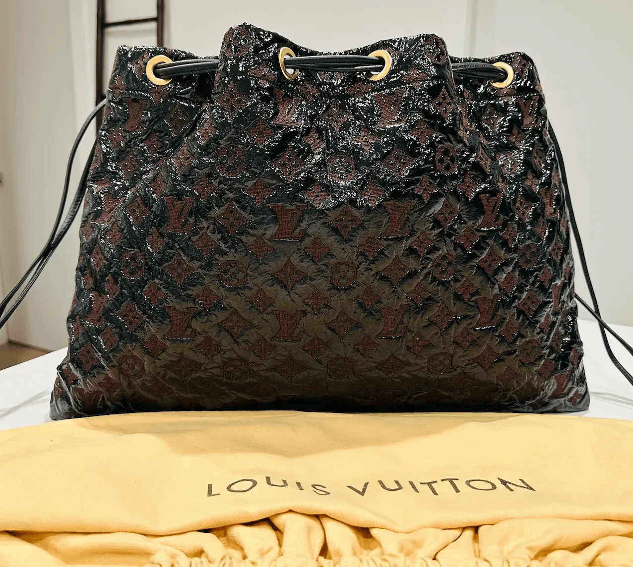 Black Monogram Cocoa Vinyl Patent Squishy Leather Bag — image 14