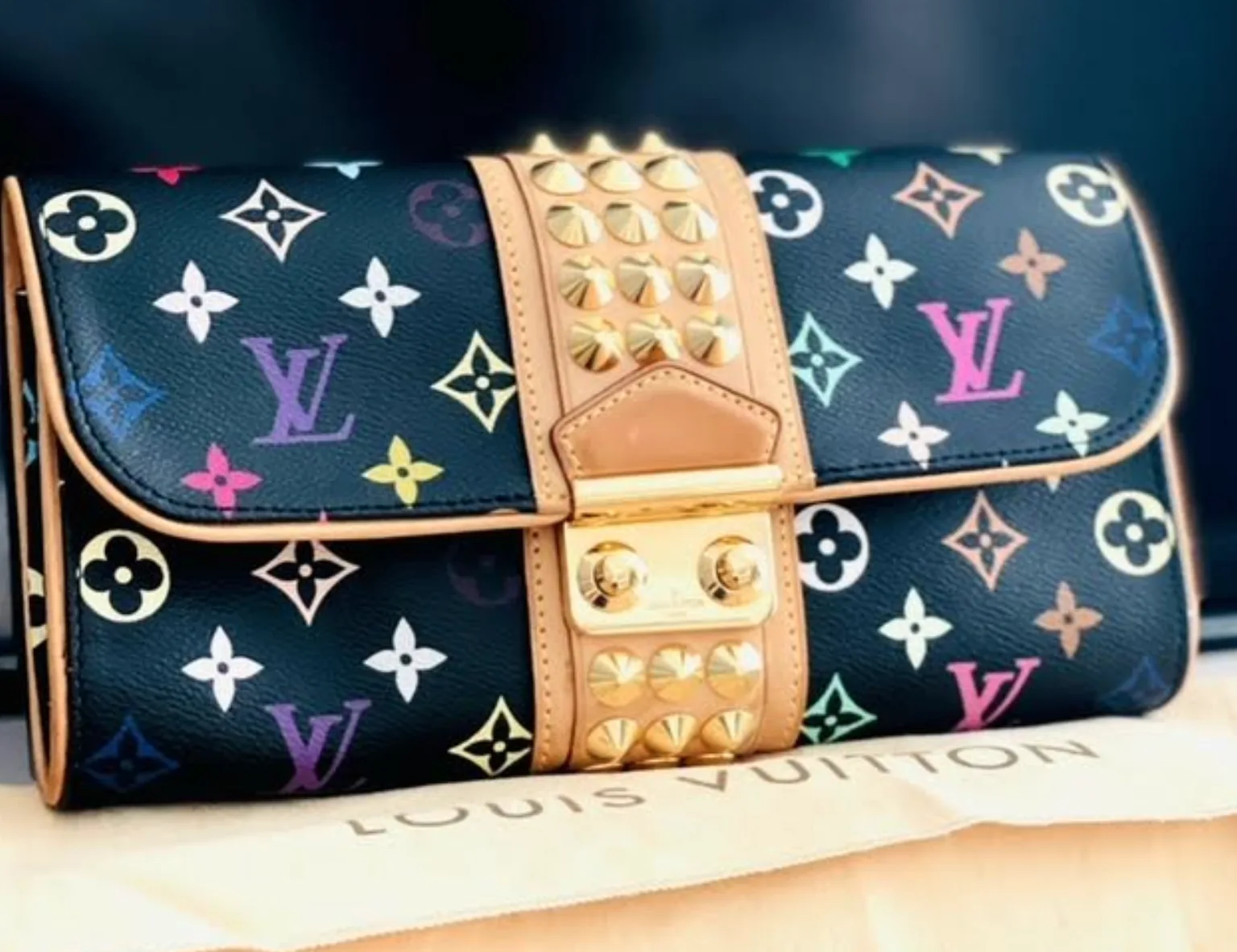 Louis Vuitton Black Multicolor Courtney Studs Pochette Clutch