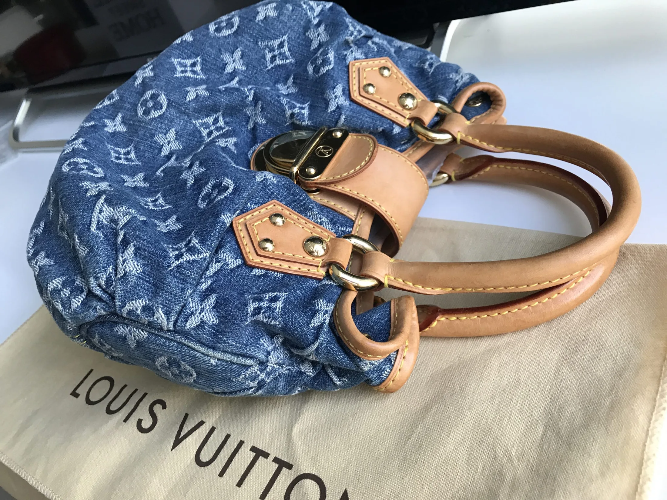Blue Denim Mini Pleaty Monogram Satchel — image 5
