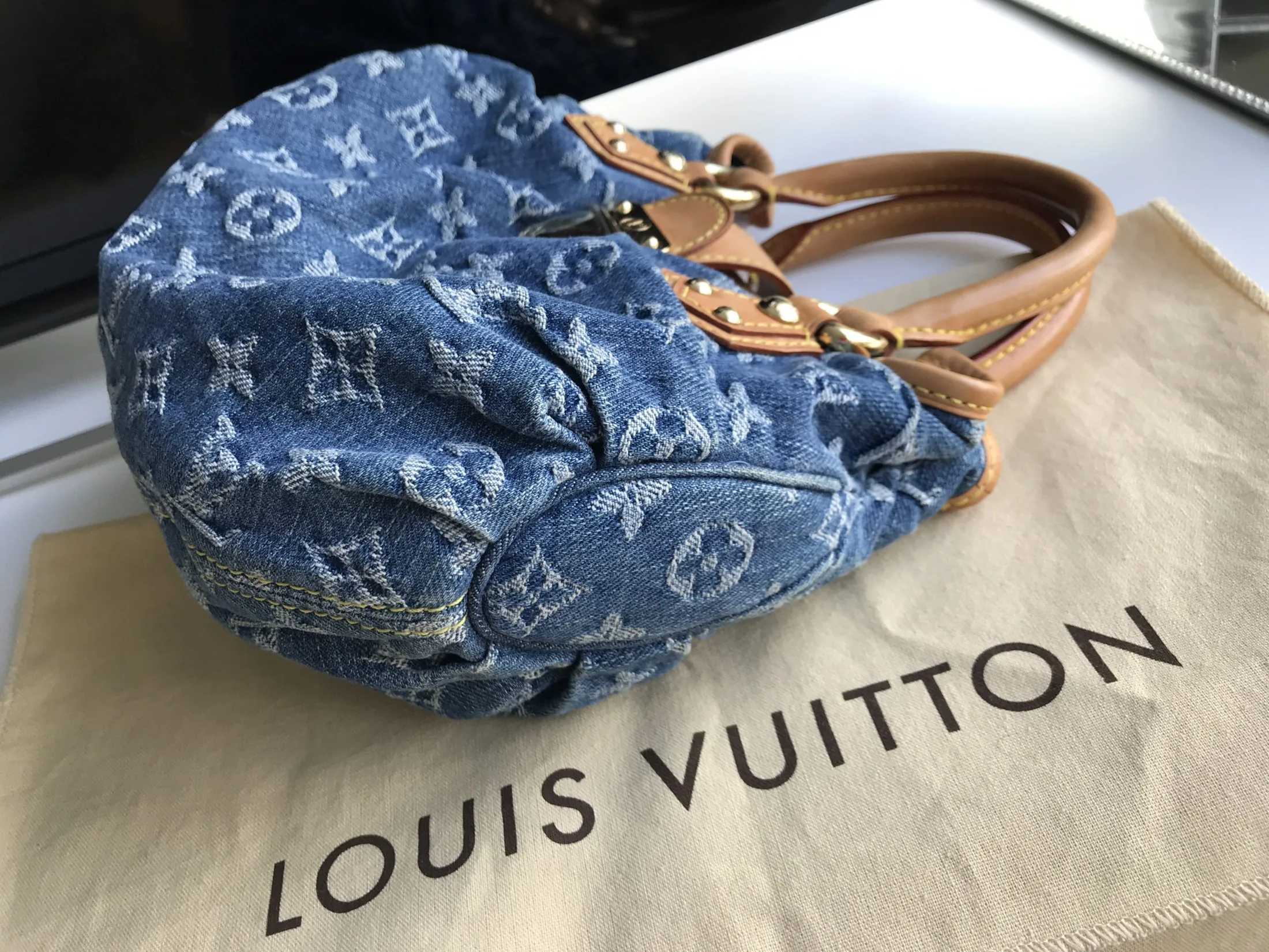 Blue Denim Mini Pleaty Monogram Satchel — image 7