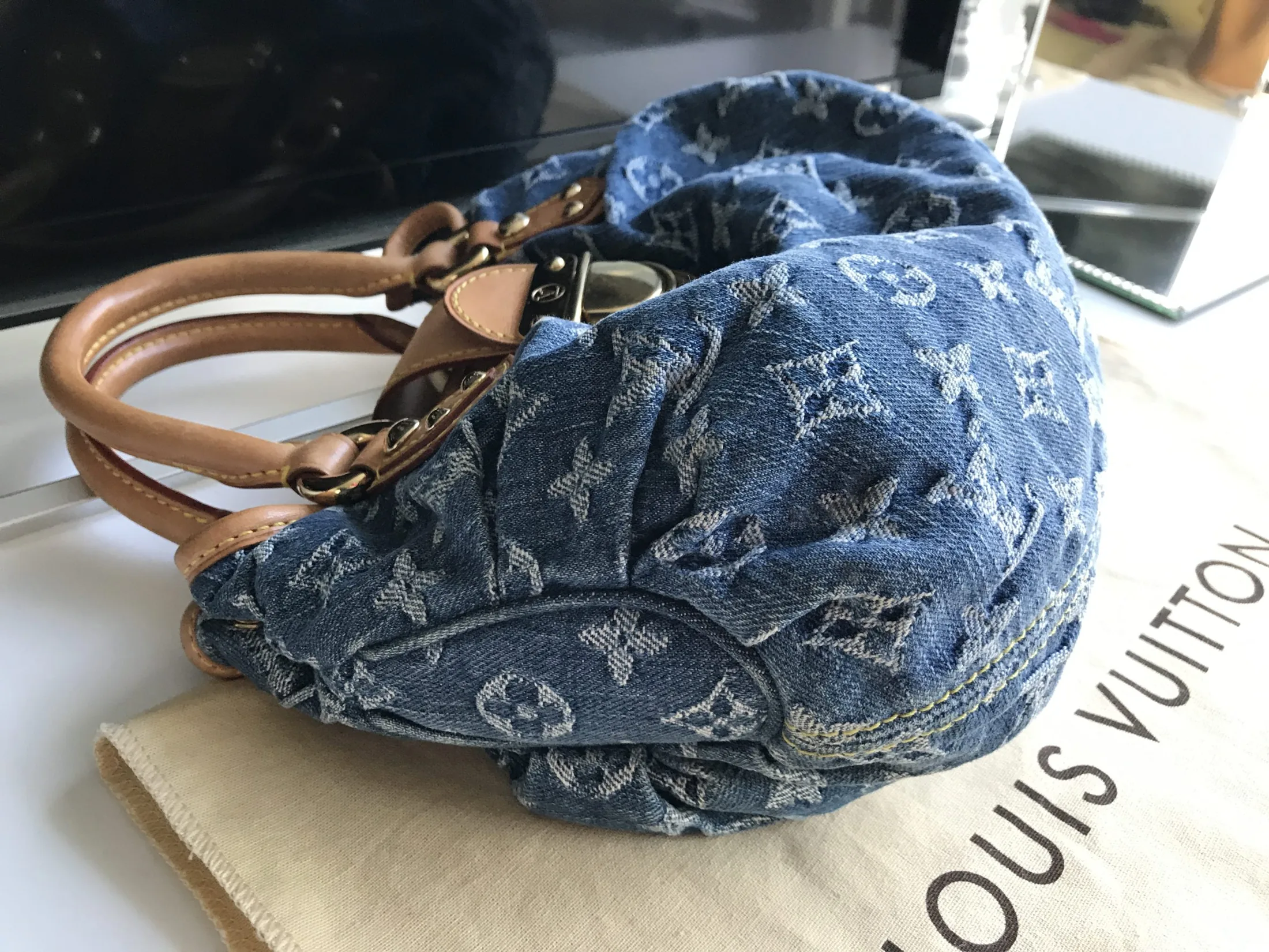 Blue Denim Mini Pleaty Monogram Satchel — image 8