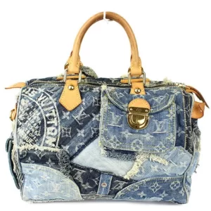 Blue Denim Patchwork Speedy 30 Handbag