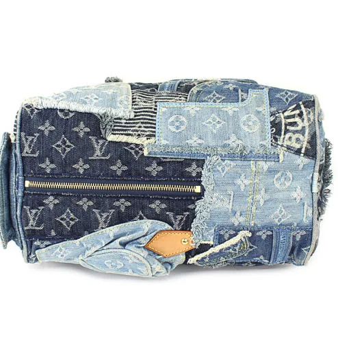 Blue Denim Patchwork Speedy 30 Handbag — image 2