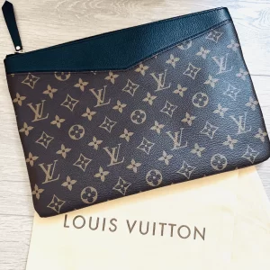 Daily Monogram Black Portfolio Leather Clutch