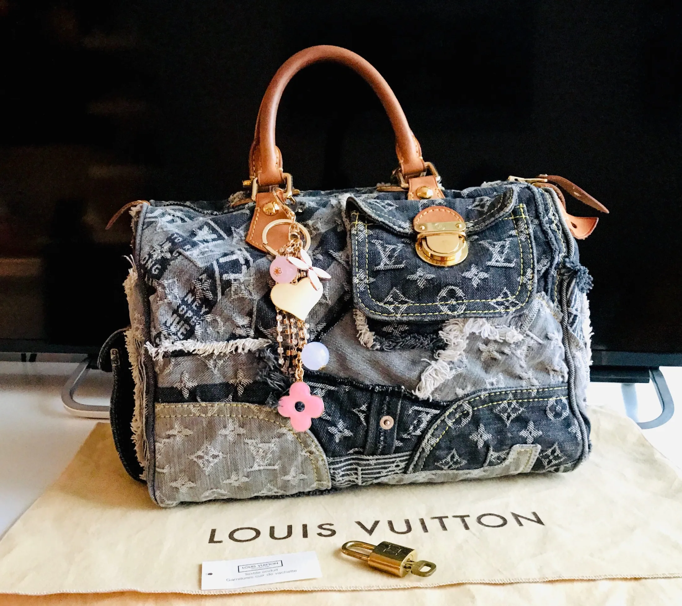 Louis Vuitton Denim Patchwork Speedy 30 Boston Handbag — image 1
