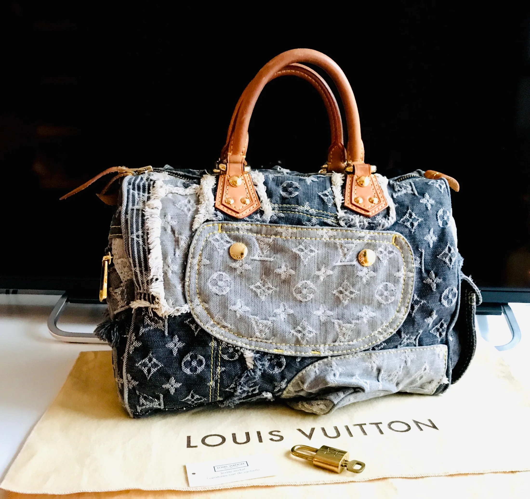 Louis Vuitton Denim Patchwork Speedy 30 Boston Handbag — image 3