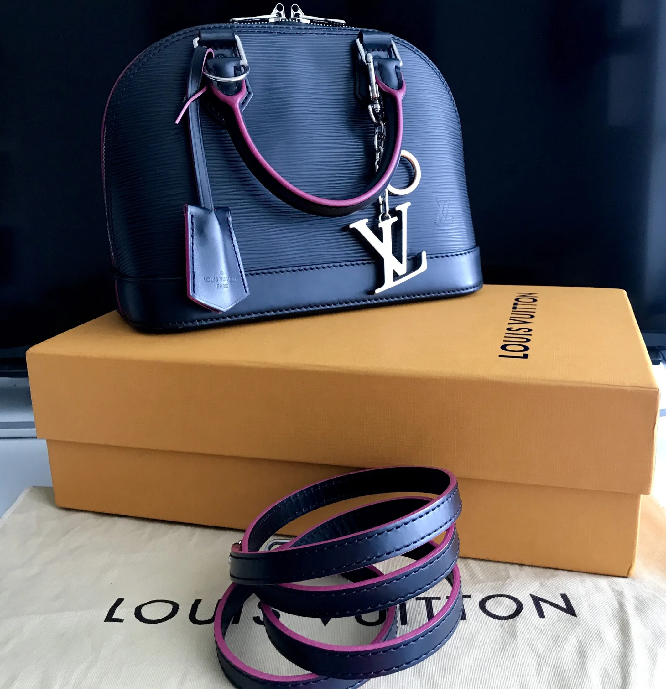 Louis Vuitton Epi Leather-Black/Hot Pink Alma BB Handbag