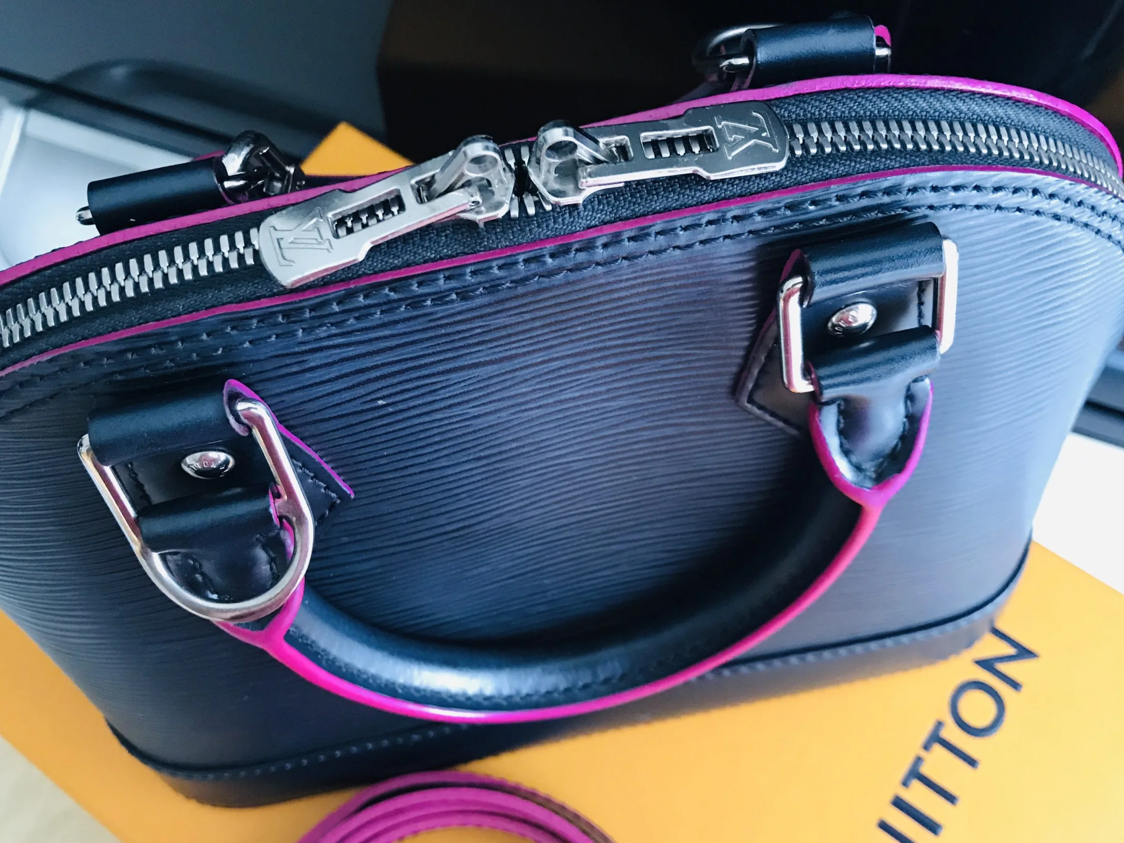 Louis Vuitton Epi Leather-Black/Hot Pink Alma BB Handbag — image 10