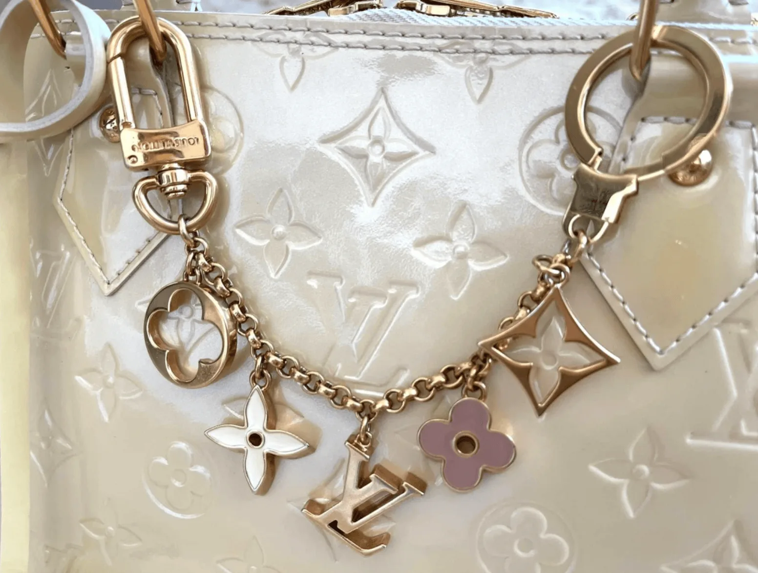 Fleur De Monogram Pastel Gold Chain Bag Charm — image 2
