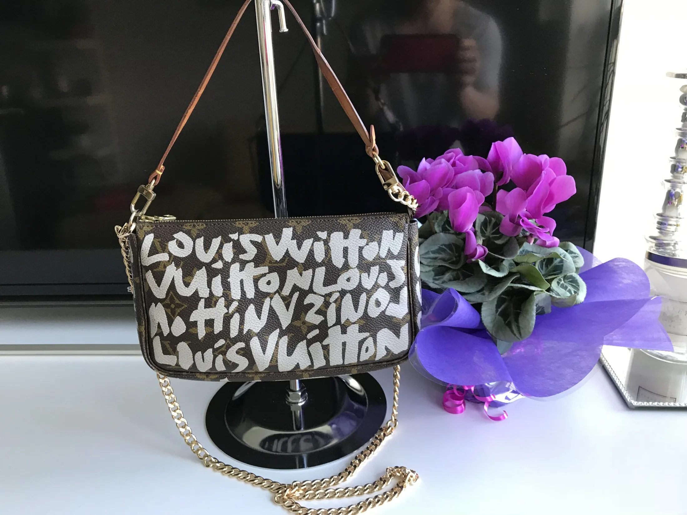 Graffiti Monogram Pochette Handbag w/Chain — image 2