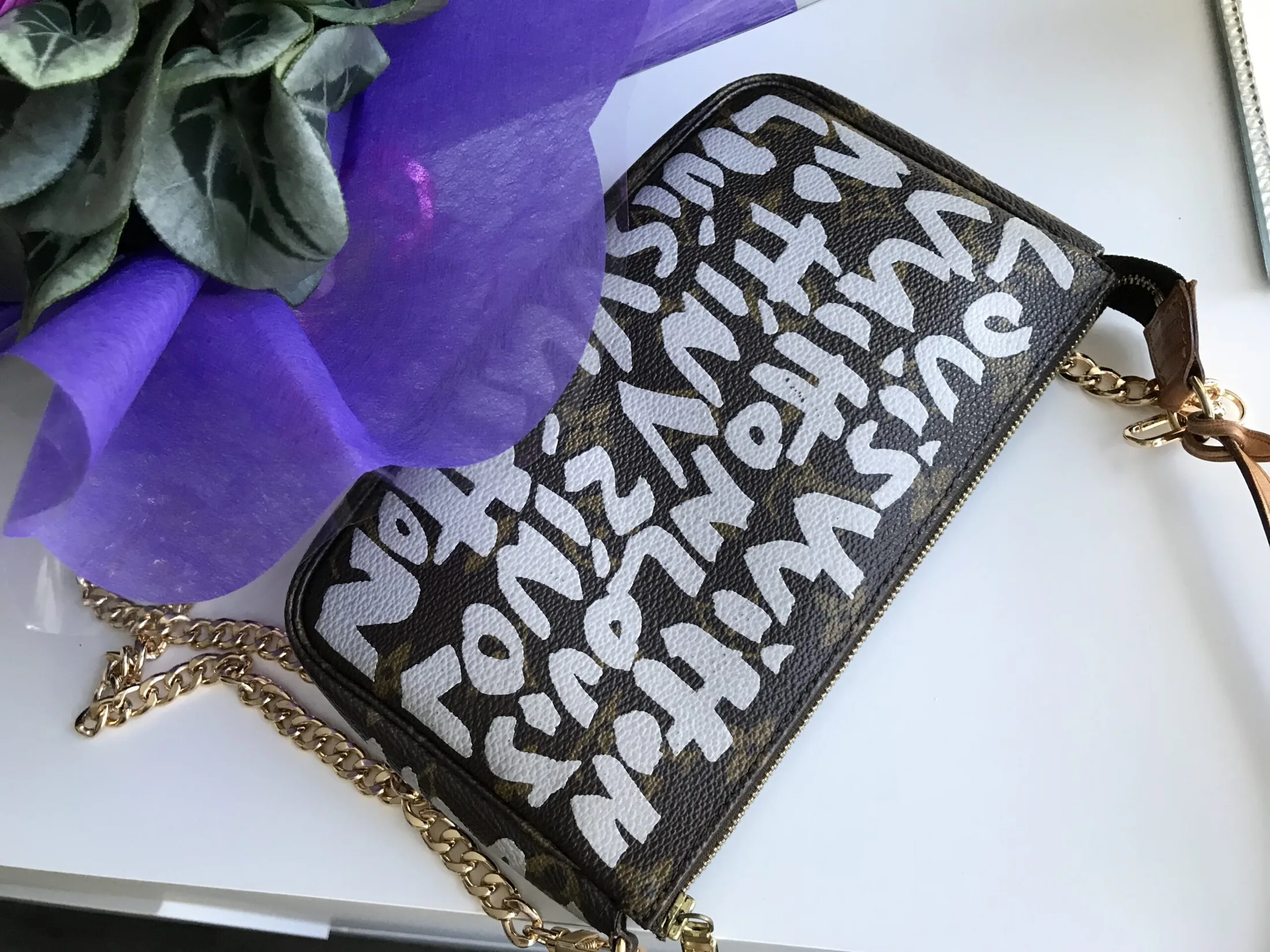 Graffiti Monogram Pochette Handbag w/Chain — image 3