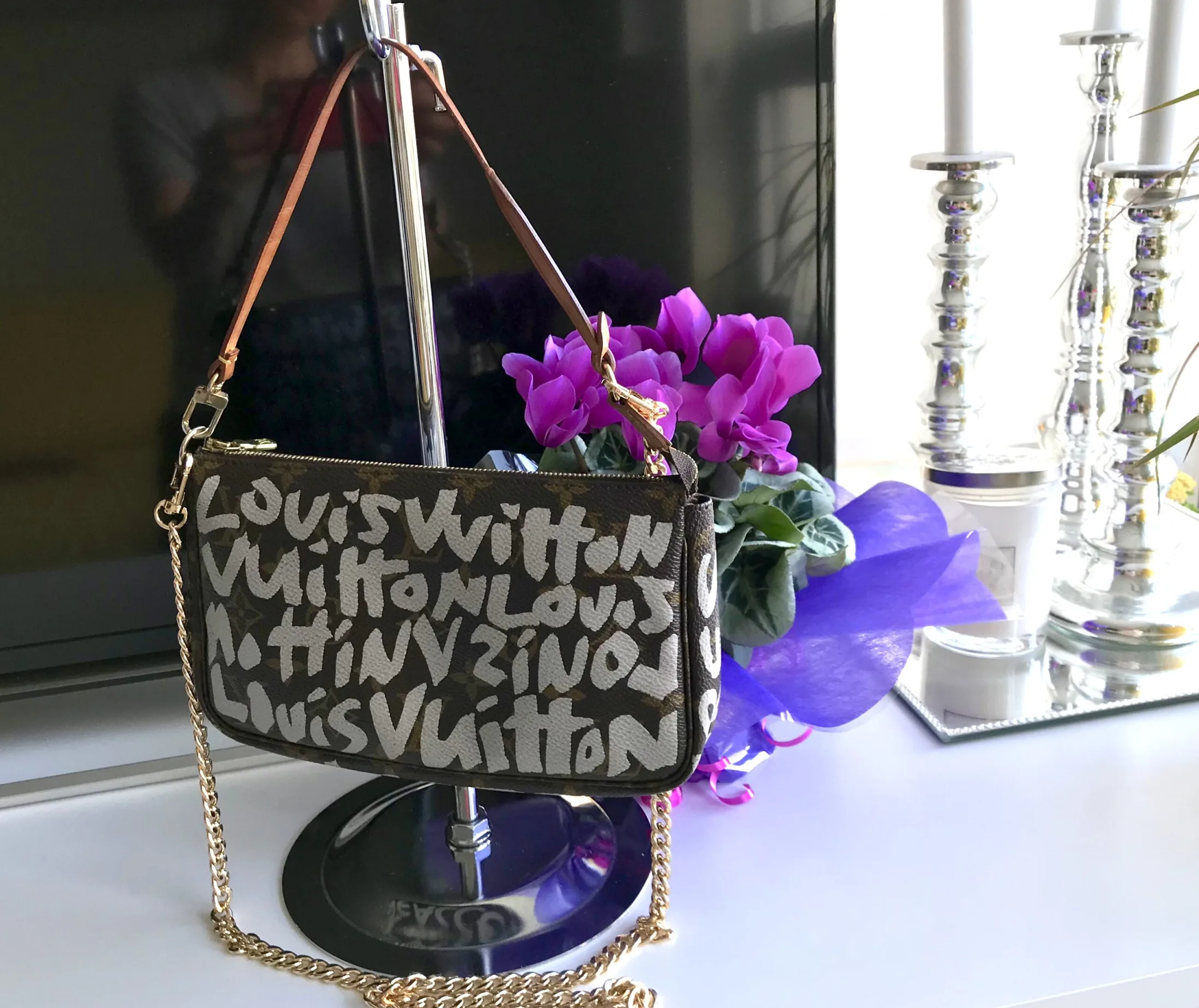 Graffiti Monogram Pochette Handbag w/Chain — image 5