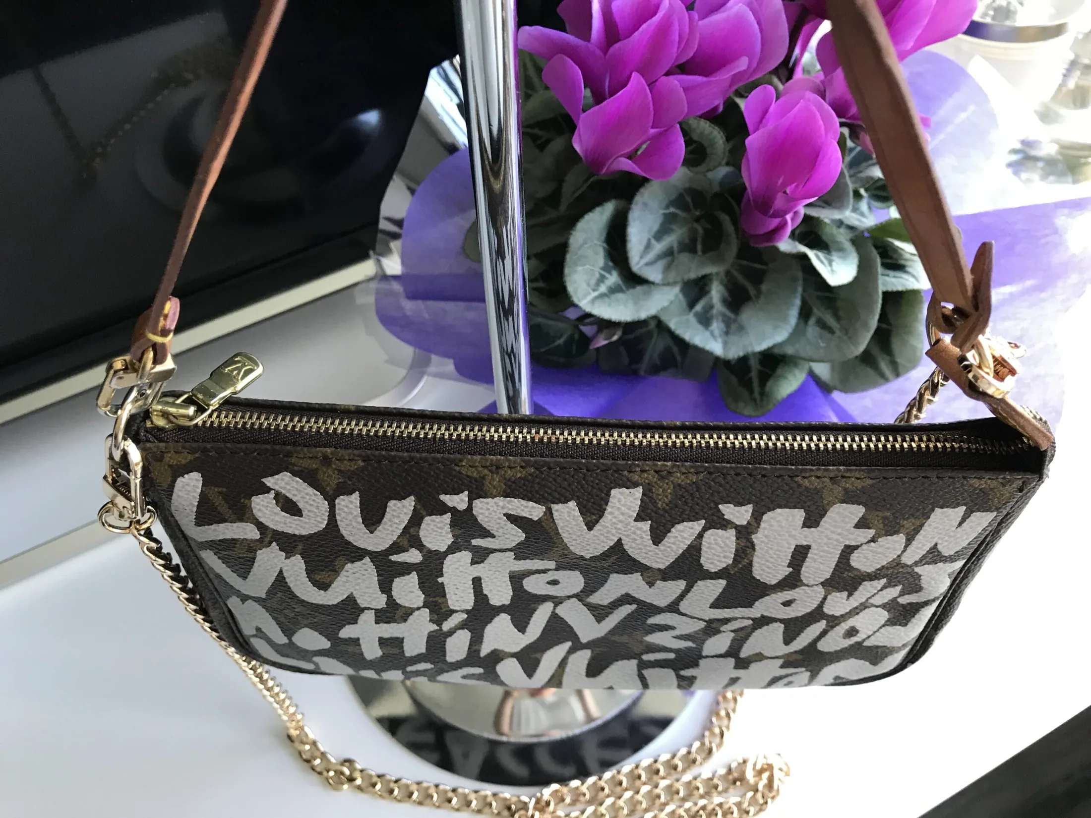 Graffiti Monogram Pochette Handbag w/Chain — image 6
