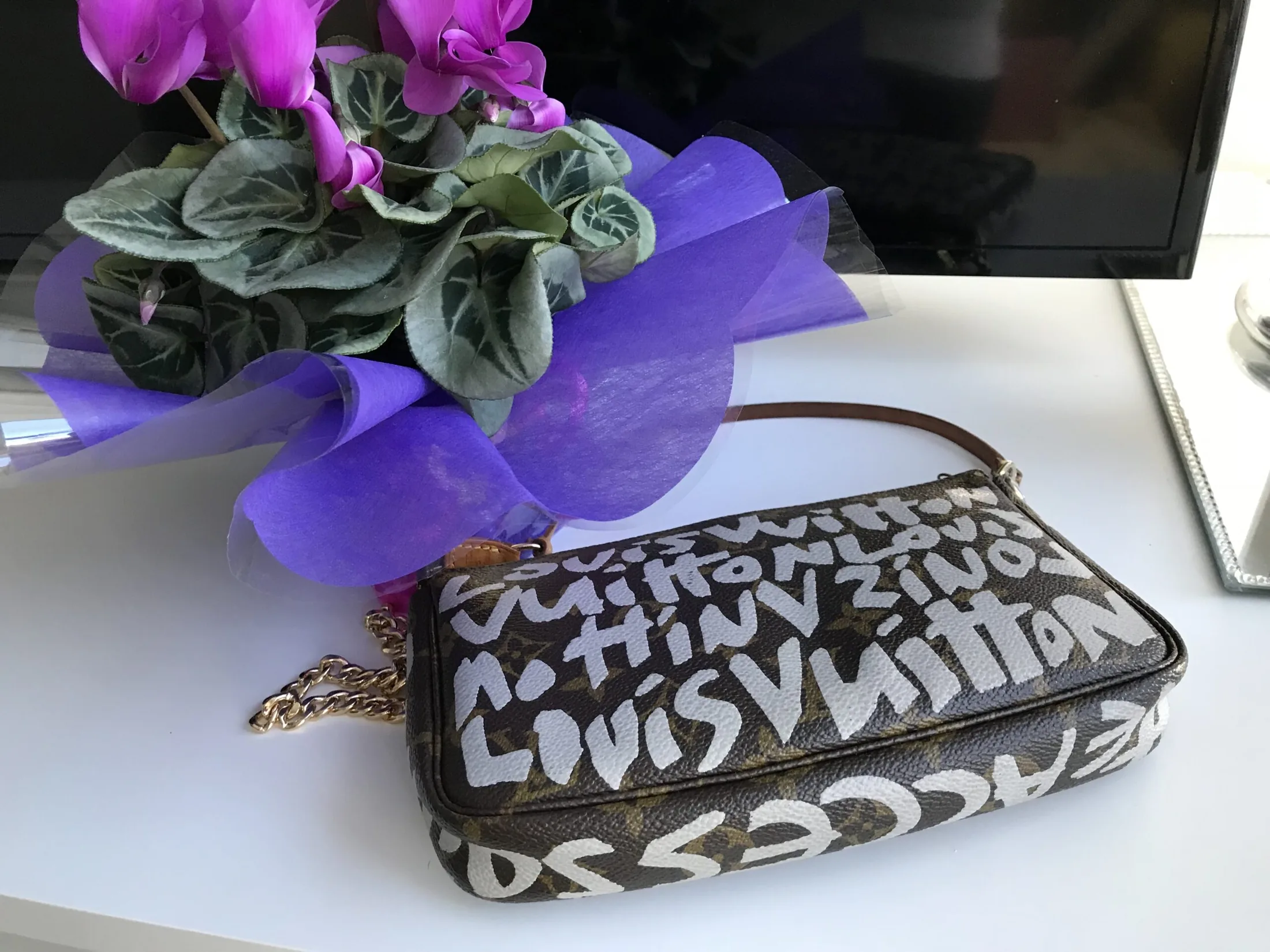 Graffiti Monogram Pochette Handbag w/Chain — image 7
