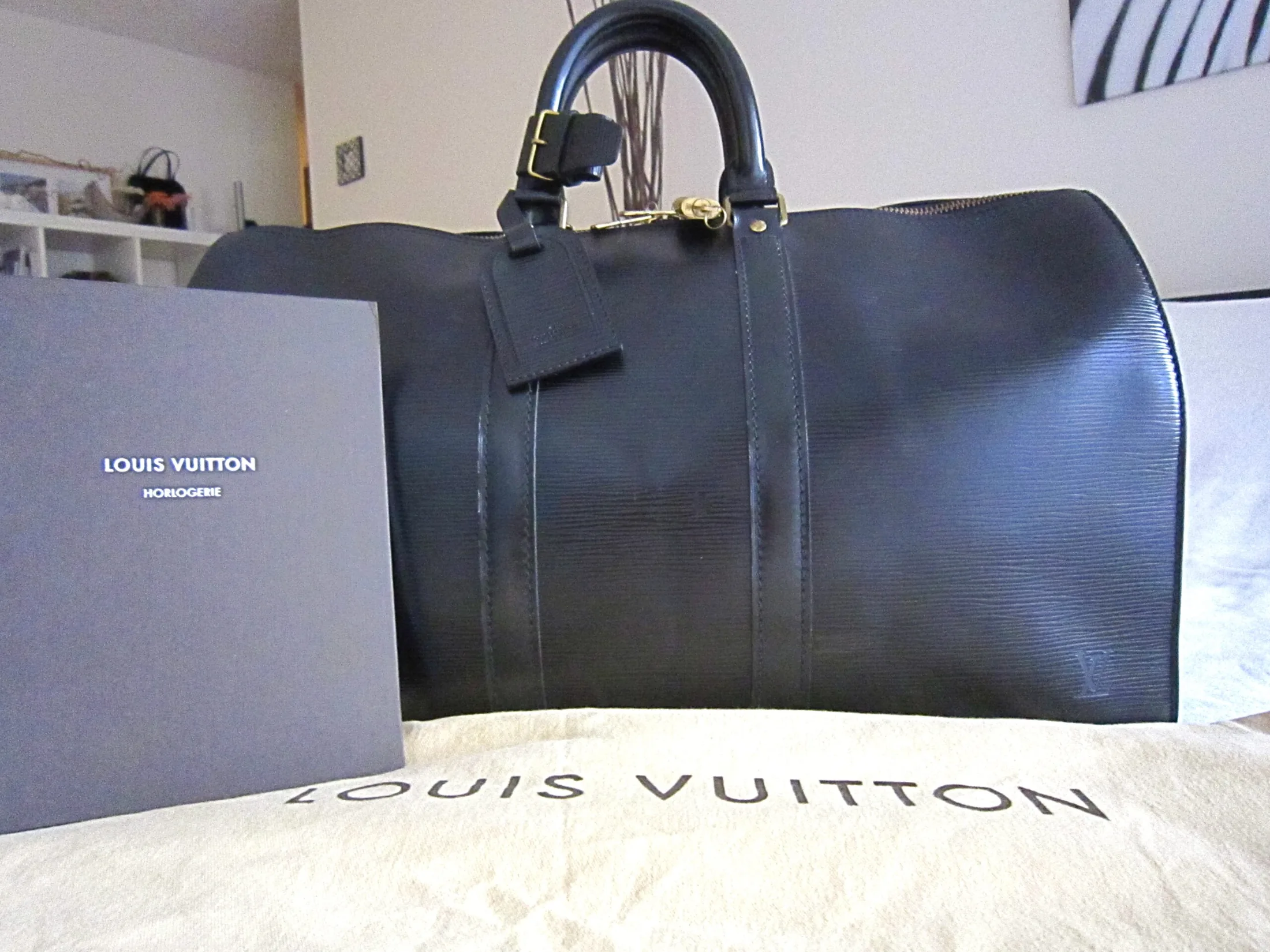 Keepall Black Epi Leather Travel Bag