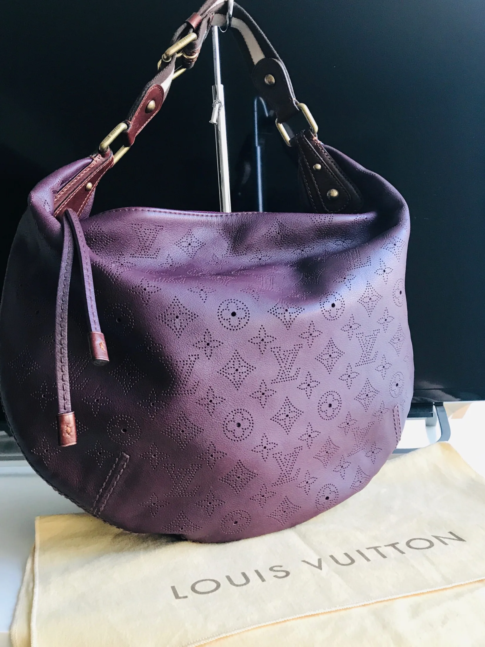 Louis Vuitton Mahina Onatah GM Aubergine Leather Hobo Bag — image 5