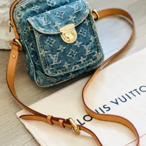 Monogram Blue Denim Cross Body Camera Bag