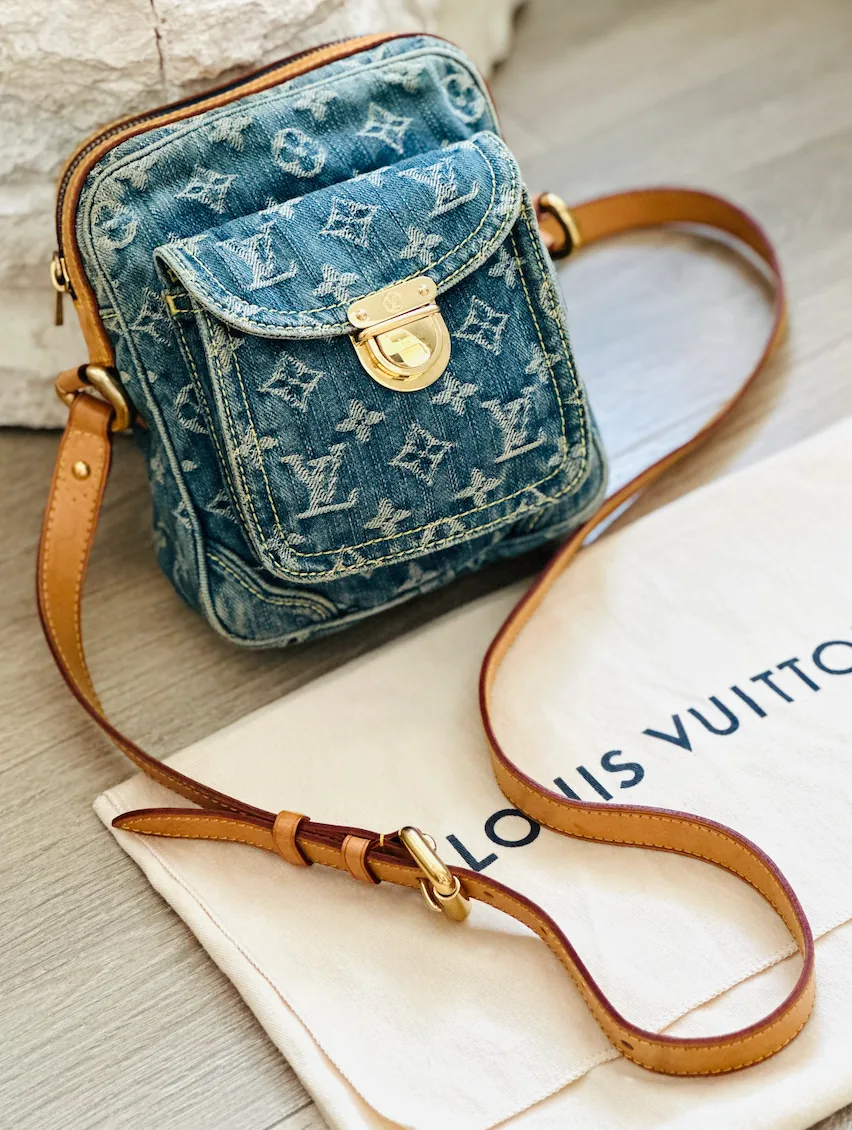 Monogram Blue Denim Cross Body Camera Bag