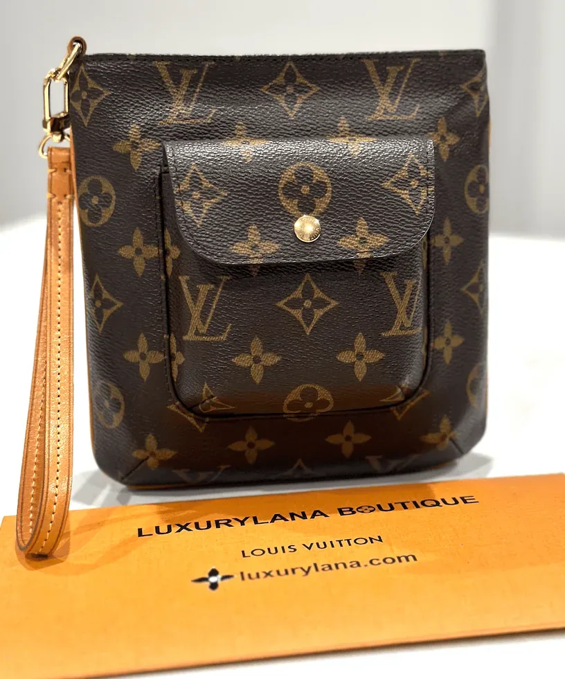 Monogram Partition Wristlet Pouch Bag