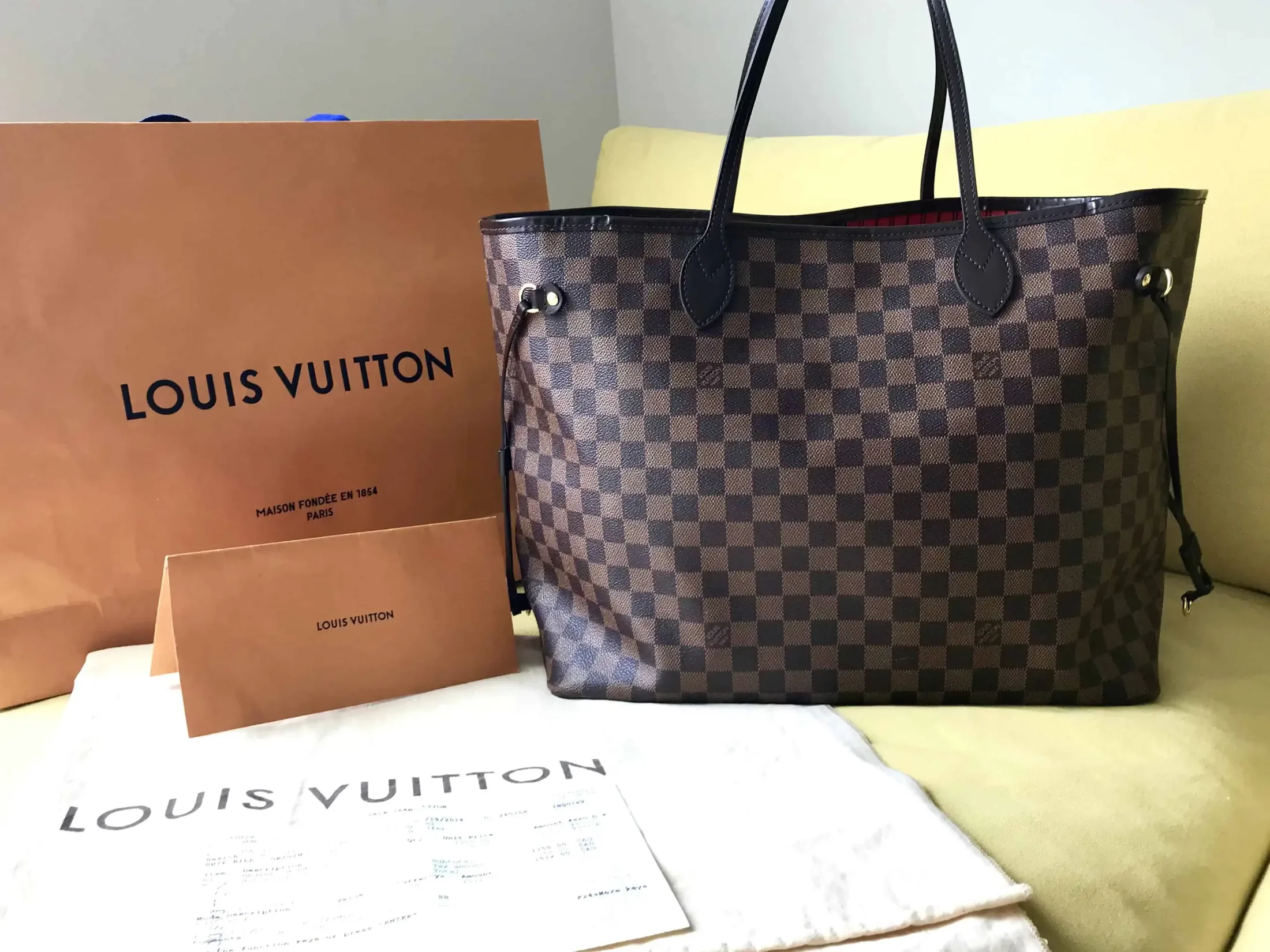 Louis Vuitton Neverfull GM Damier Ebene Tote Handbag