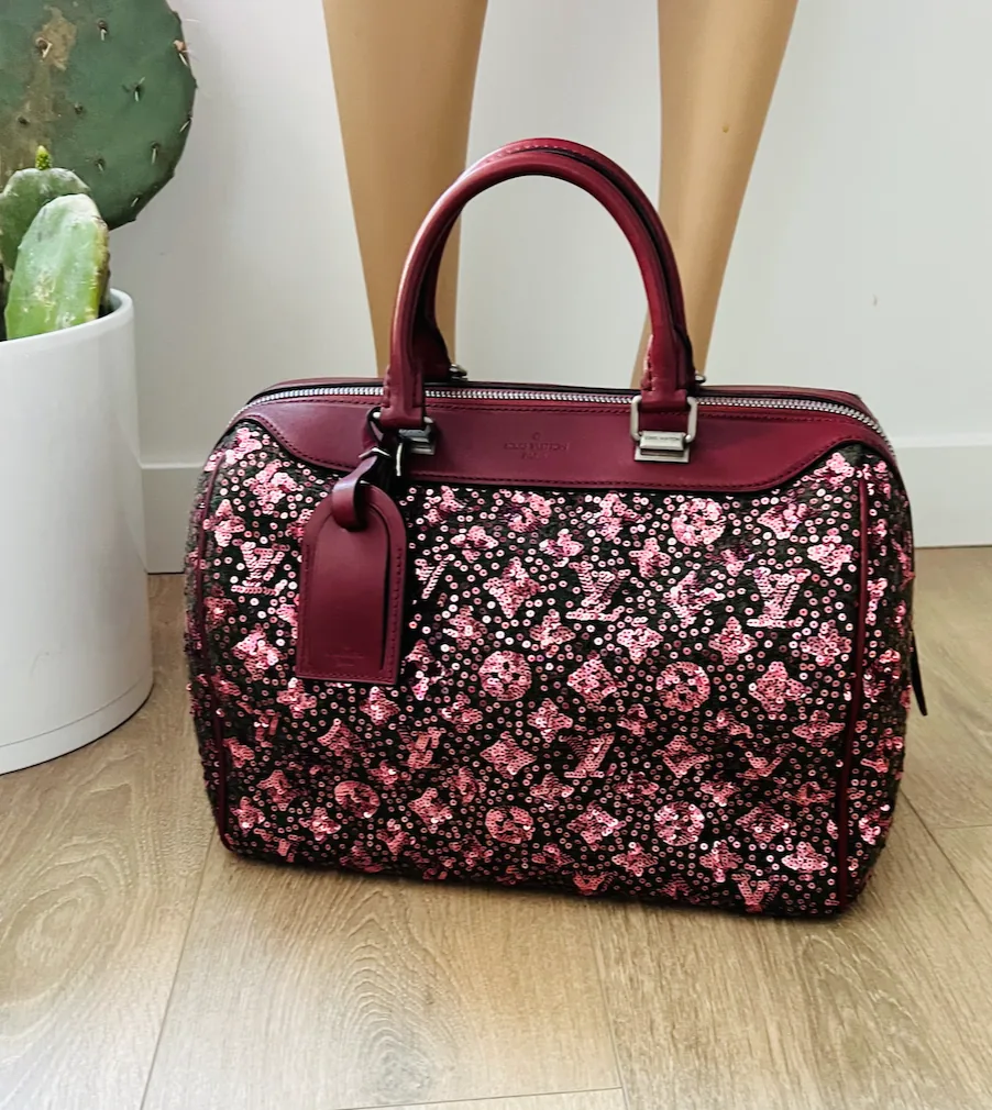 Sequin Burgundy Monogram Sunshine Express Speedy 30 Satchel