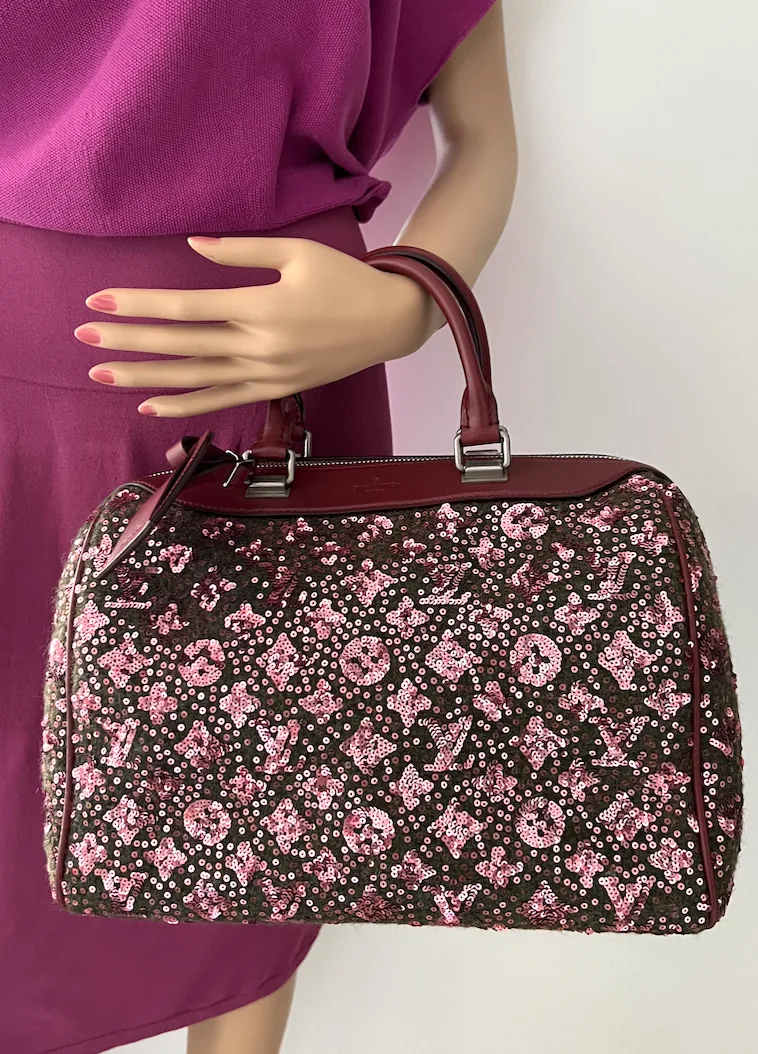 Sequin Burgundy Monogram Sunshine Express Speedy 30 Satchel — image 3