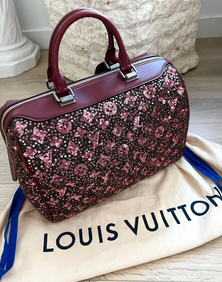 Sequin Burgundy Monogram Sunshine Express Speedy 30 Satchel — image 4