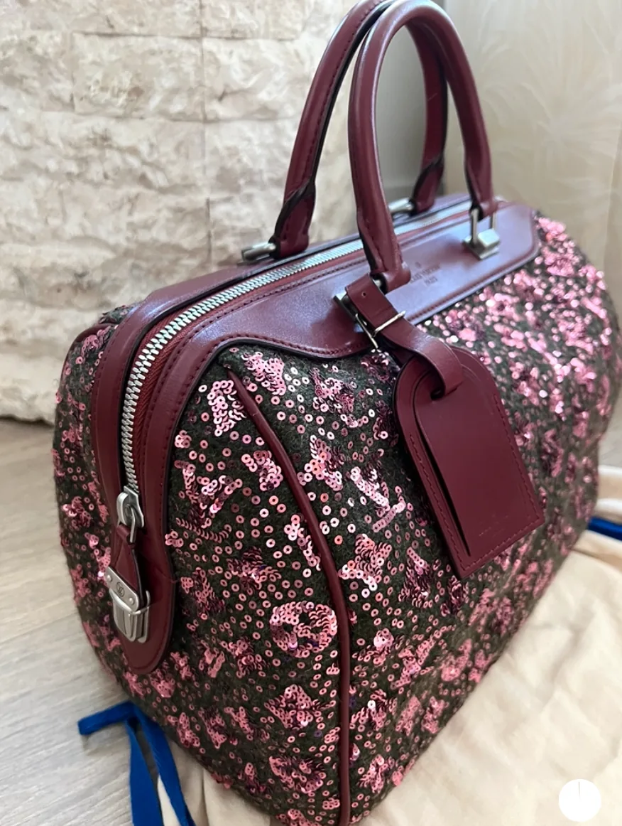 Sequin Burgundy Monogram Sunshine Express Speedy 30 Satchel — image 5