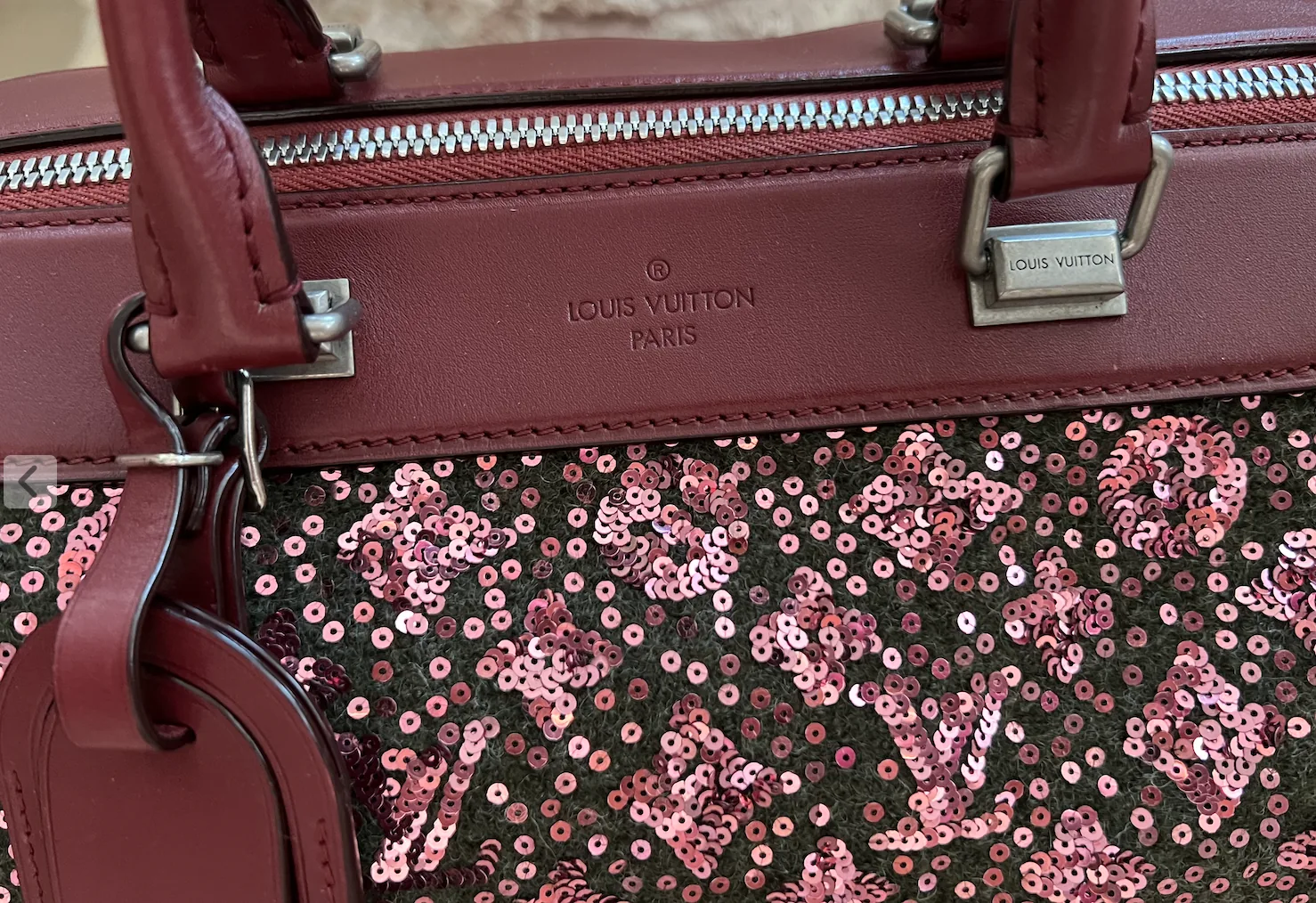 Sequin Burgundy Monogram Sunshine Express Speedy 30 Satchel — image 8