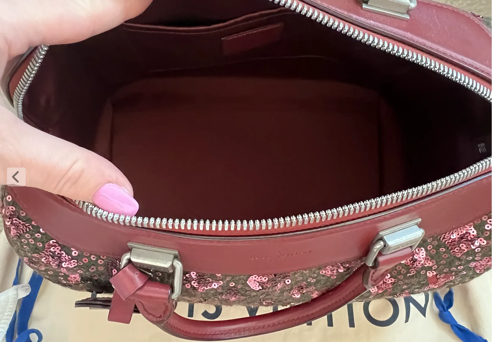 Sequin Burgundy Monogram Sunshine Express Speedy 30 Satchel — image 11