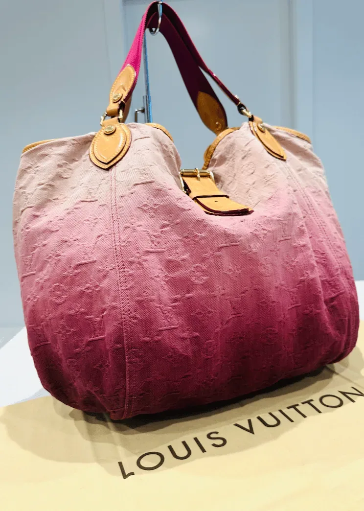 Sunbeam Monogram Denim Pink-Rouge Ombré Large Tote Handbag