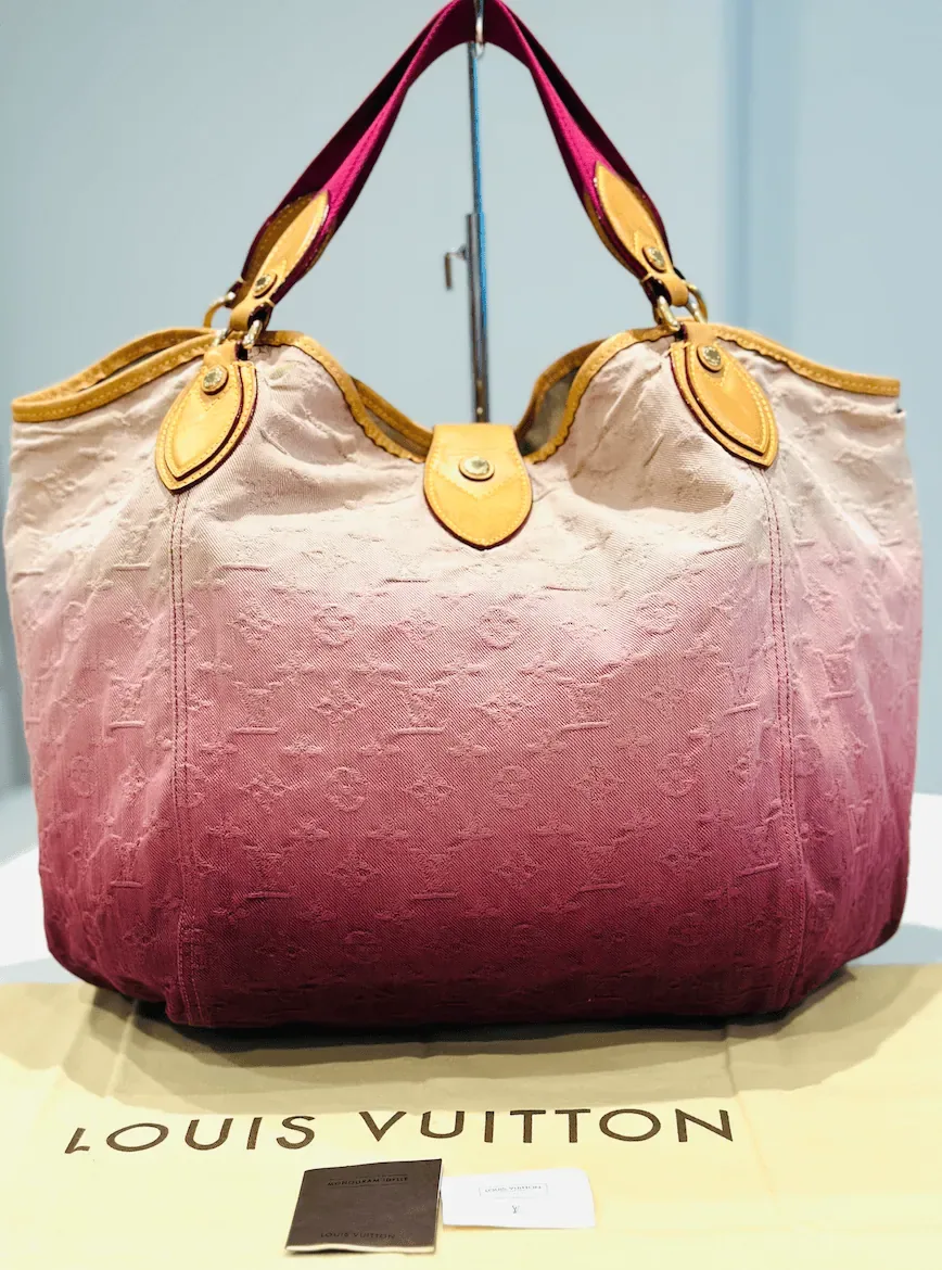 Sunbeam Monogram Denim Pink-Rouge Ombré Large Tote Handbag — image 4