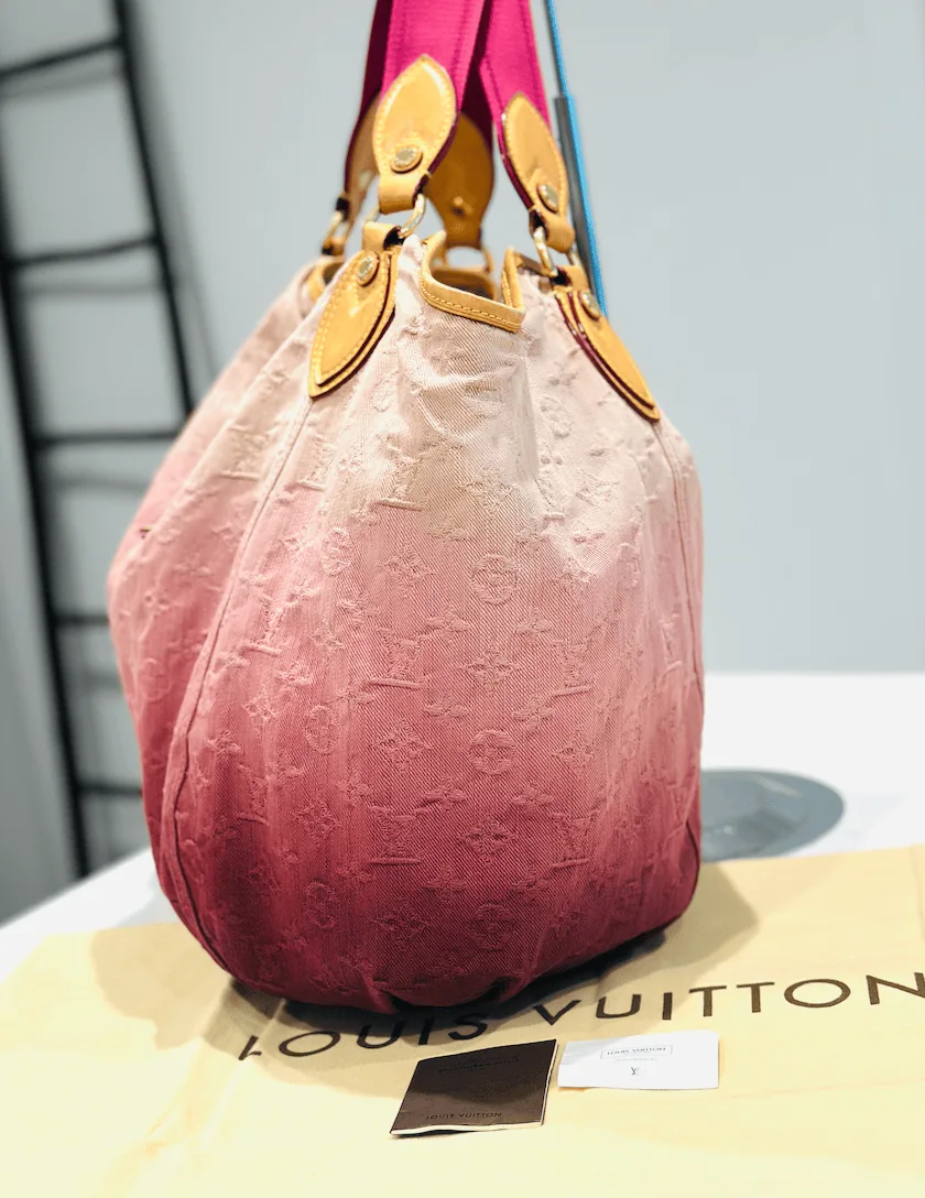 Sunbeam Monogram Denim Pink-Rouge Ombré Large Tote Handbag — image 7
