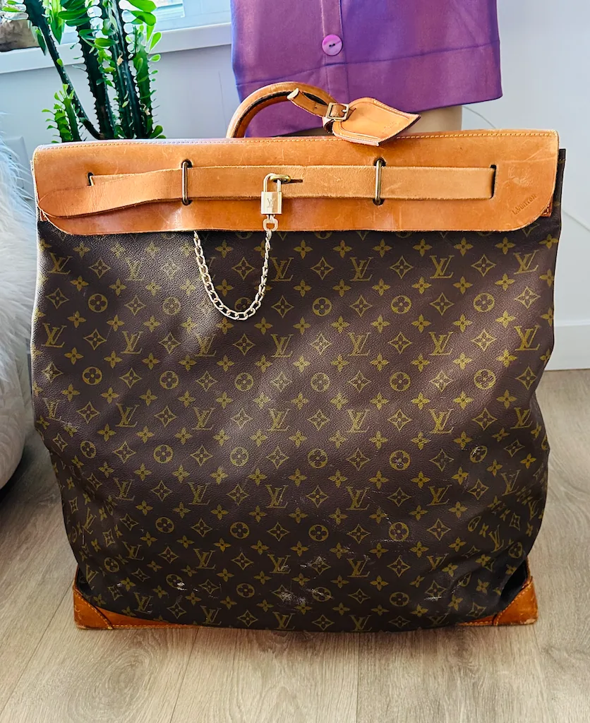 Vintage Monogram Steamer Bag Suitcase Travel Antique Trunk