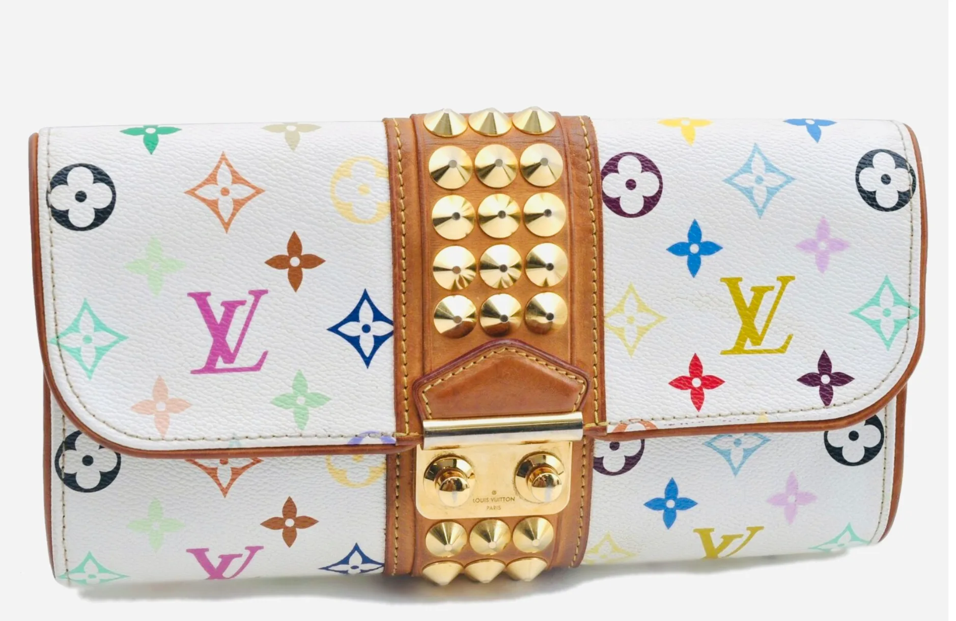 White Multicolor Courtney Studs Clutch