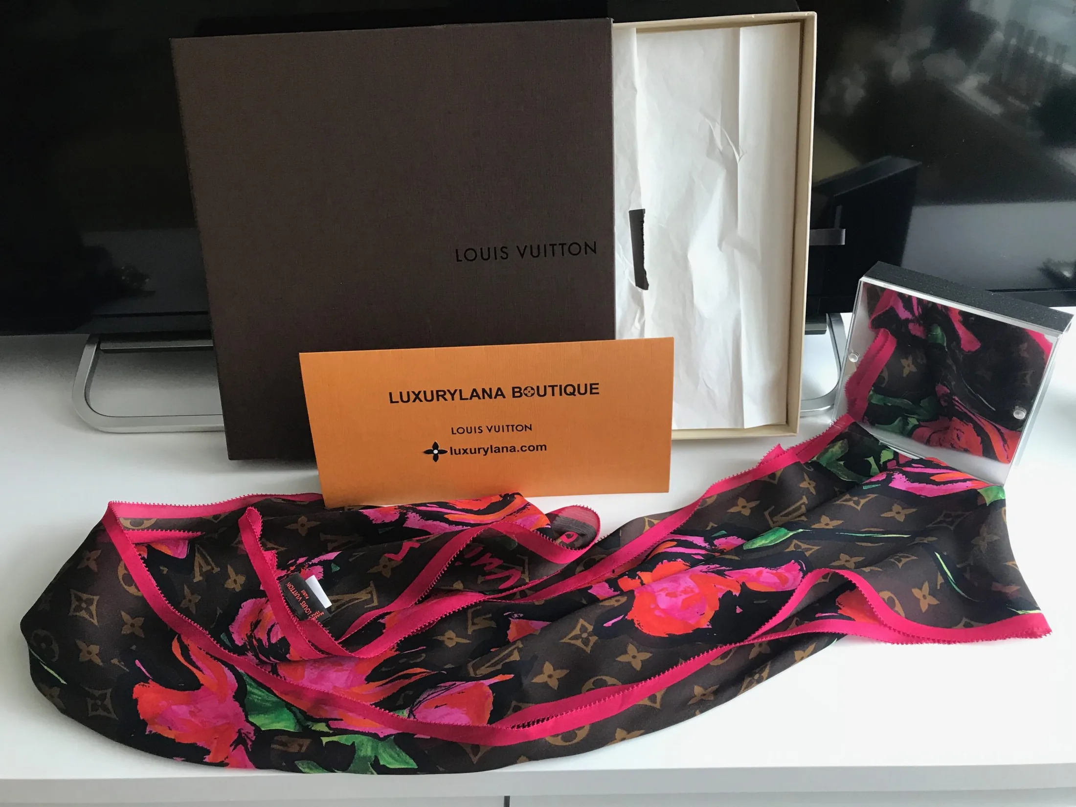 Monogram Stephen Sprouse Roses 100% Silk Scarf — image 6